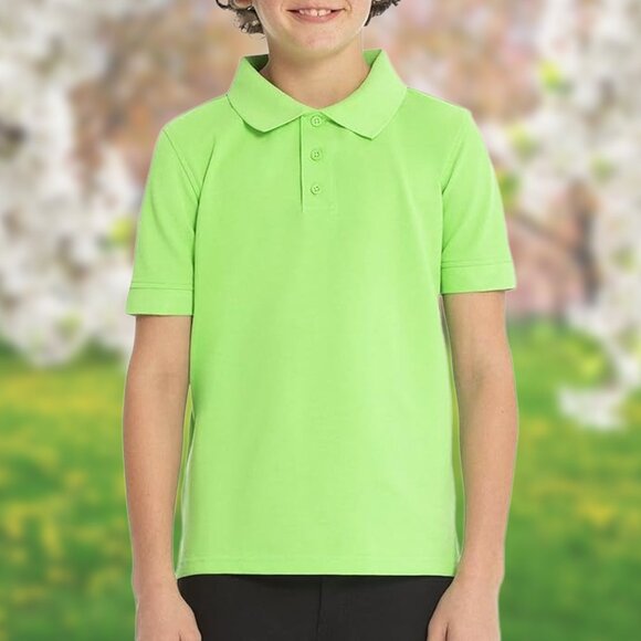 NWT Bright Lime Green Golf Collar Polo Shirt - Boys Sizes XS, S, L, XL Tops - Picture 1 of 4